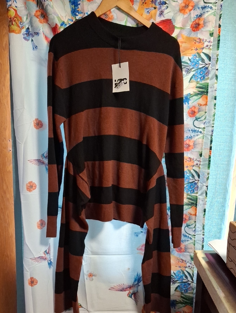 New KBB Black and Brown Wide-Stripe Long Cardigan Size Small